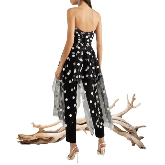 [Sold] OSCAR DE LA RENTA Polka-Dot Tulle Bustier Asymmetric Top | US 14 - Picture 2 of 9